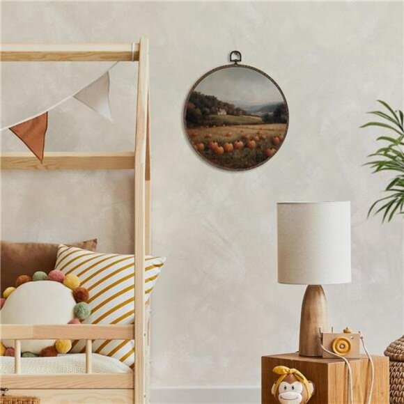 XNXLDYLH‎ Rustic Fall Pumpkin Patch Round Framed Wall Art Decor, Farmhouse - Picture 4 of 8